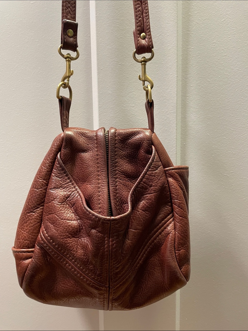 Victoria Leather Vintage Brown Leather Crossbody Teardrop Boho Bag